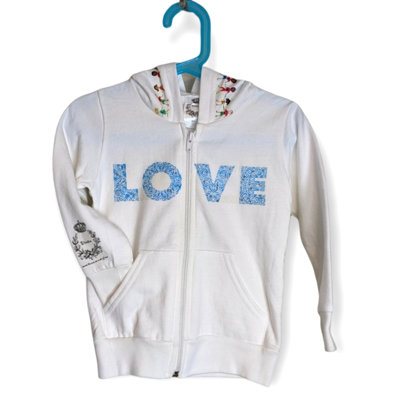 DREAM "Love & Harmony" Hand-painted Front/back White Hoodie Zip-up EUC Kids' 2 - Picture 2 of 10